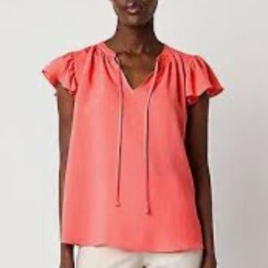NWT Maison D’Amelie Soft Orange Ruffle Sleeve Satiny Top